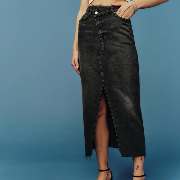 Reformation Nila Long Denim Skirt Black Denim - Size 28 - Picture 1 of 7